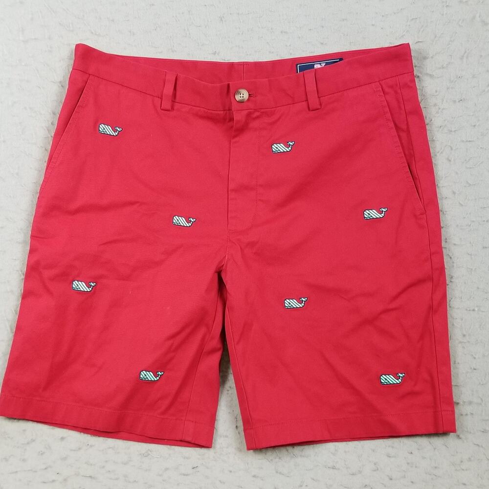 Vineyard Vines Shorts Mens 34 Red‎ Embroidered Whale Chino Cotton Stretch